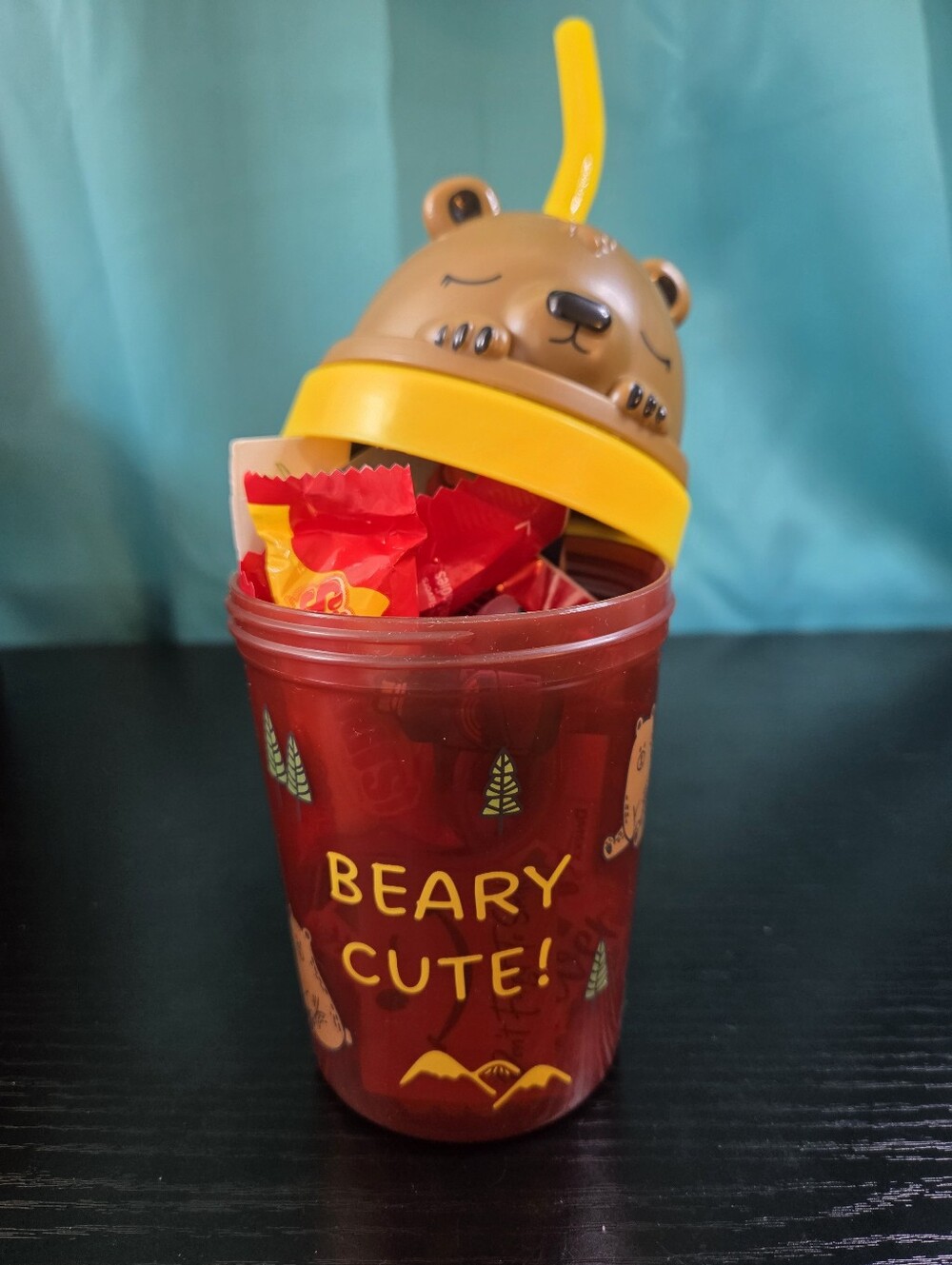 Feel Good Gifts-Beary Cute Bear Sipper Cup with Straw - Red & Brown